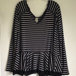 Free People Striped Oversize Top Lace Trim